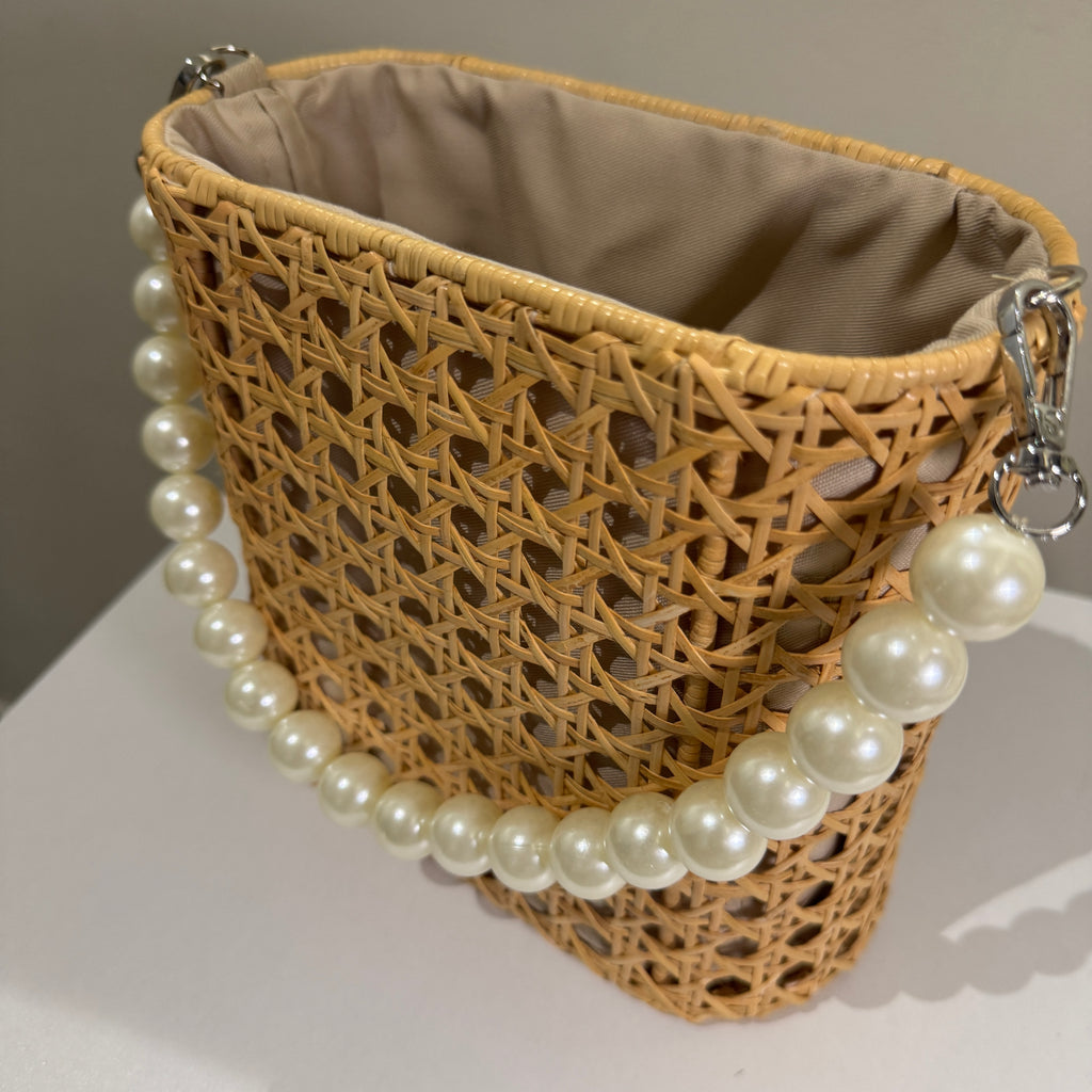 Handmade Rattan Bag with Pearl Handle