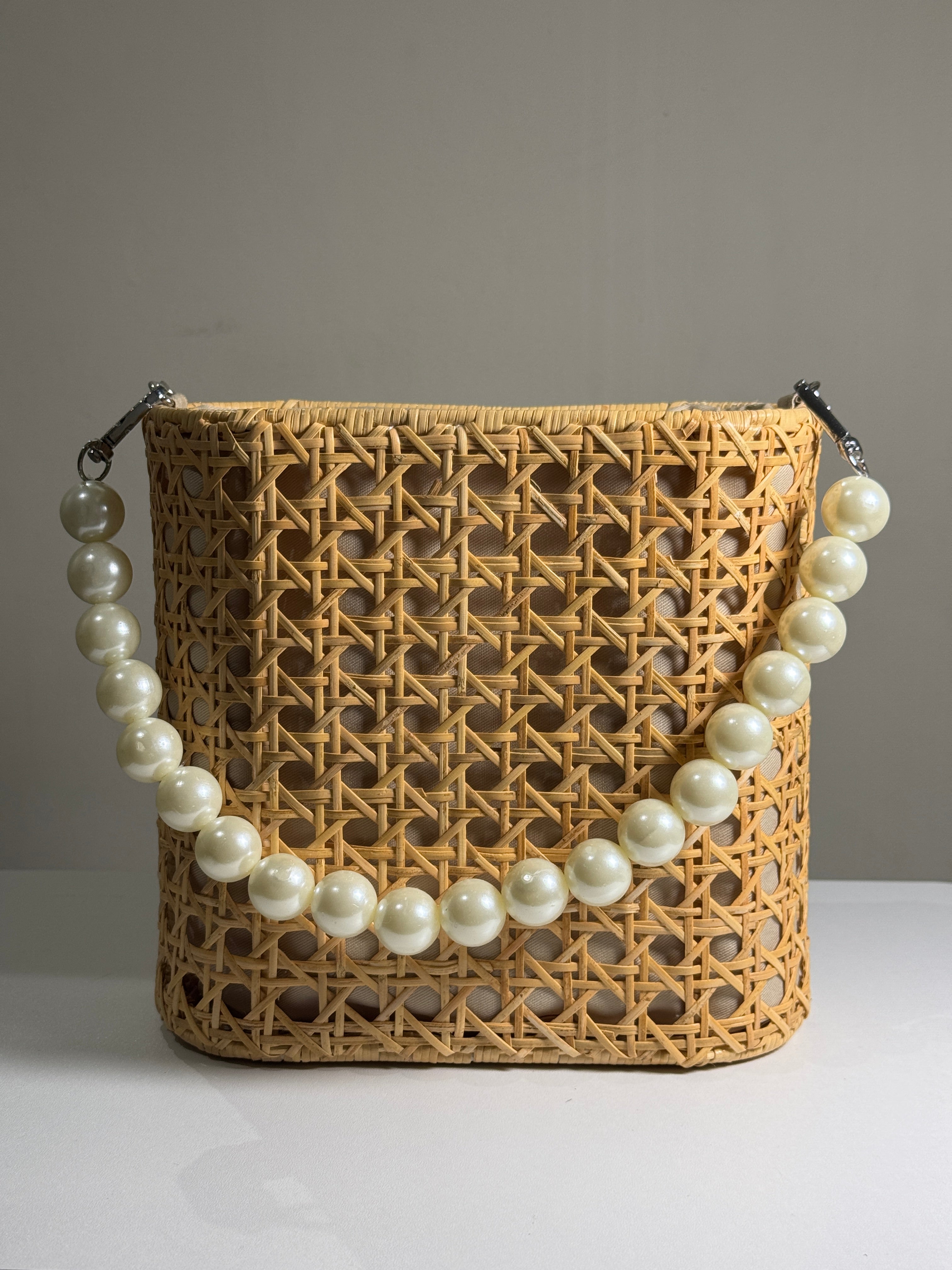 Handmade Rattan Bag with Pearl Handle