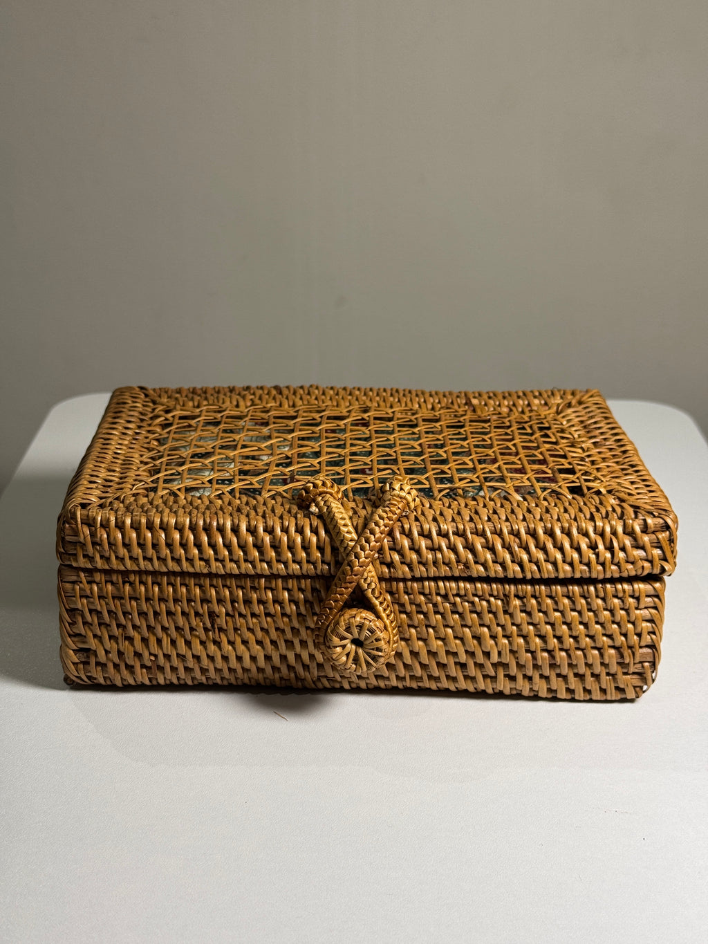 Handwoven Rattan Box Clutch with Batik Lining - Artisanal Wicker Evening Bag