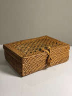 Handwoven Rattan Box Clutch with Batik Lining - Artisanal Wicker Evening Bag